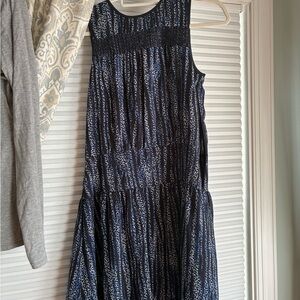 Michael Kors Navy and White Sleeveless Midi Dress